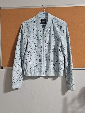 Forever 21 Baby Blue Laser-Cut Bomber Jacket